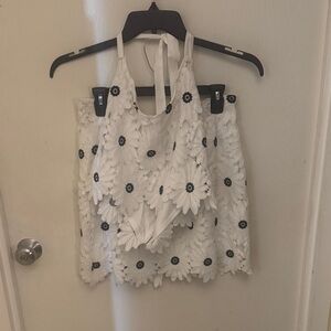 Francesca's Collections White Floral Halter Top w/ matching skirt new w/ tags